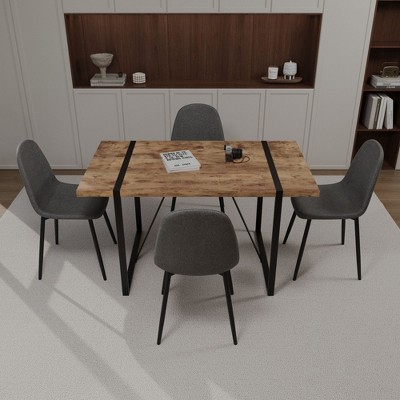 NicBex Dining Table Set for 4 Modern Dining Table with Wooden Tabletop, Geometric Legs and 4 Suede Chairs for Kitchen