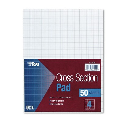 Tops Cross Section Pads 4 Squares 8 1/2 x 11 White 50 Sheets 35041