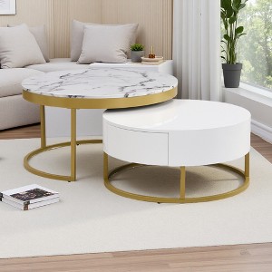 31.5" Round Lift-Top Nesting Coffee Tables with Drawers - 1 of 4