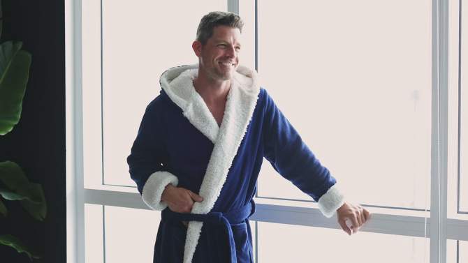 Men's Warm Winter Plush Hooded Bathrobe, Full Length Fleece Robe with Hood, 2 of 7, play video