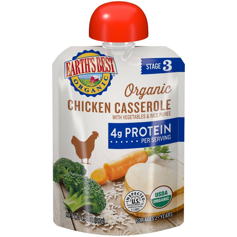 Earth&#39;s Best Organic Chicken Casserole with Vegetables and Rice Baby Food Pouch - 4.5oz, 1 of 5
