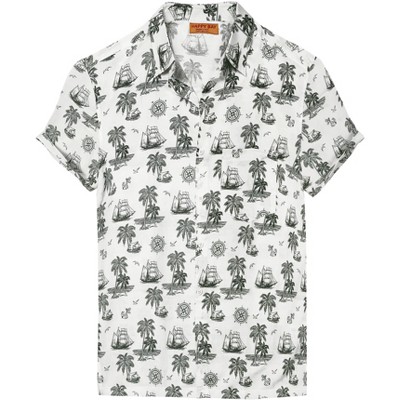 HAPPY BAY Men's Short Sleeve Button Down Hawaiian Collar Shirts Aloha Camp Beach Vacation Shirts Casual Camp Summer Untuckit Shirt