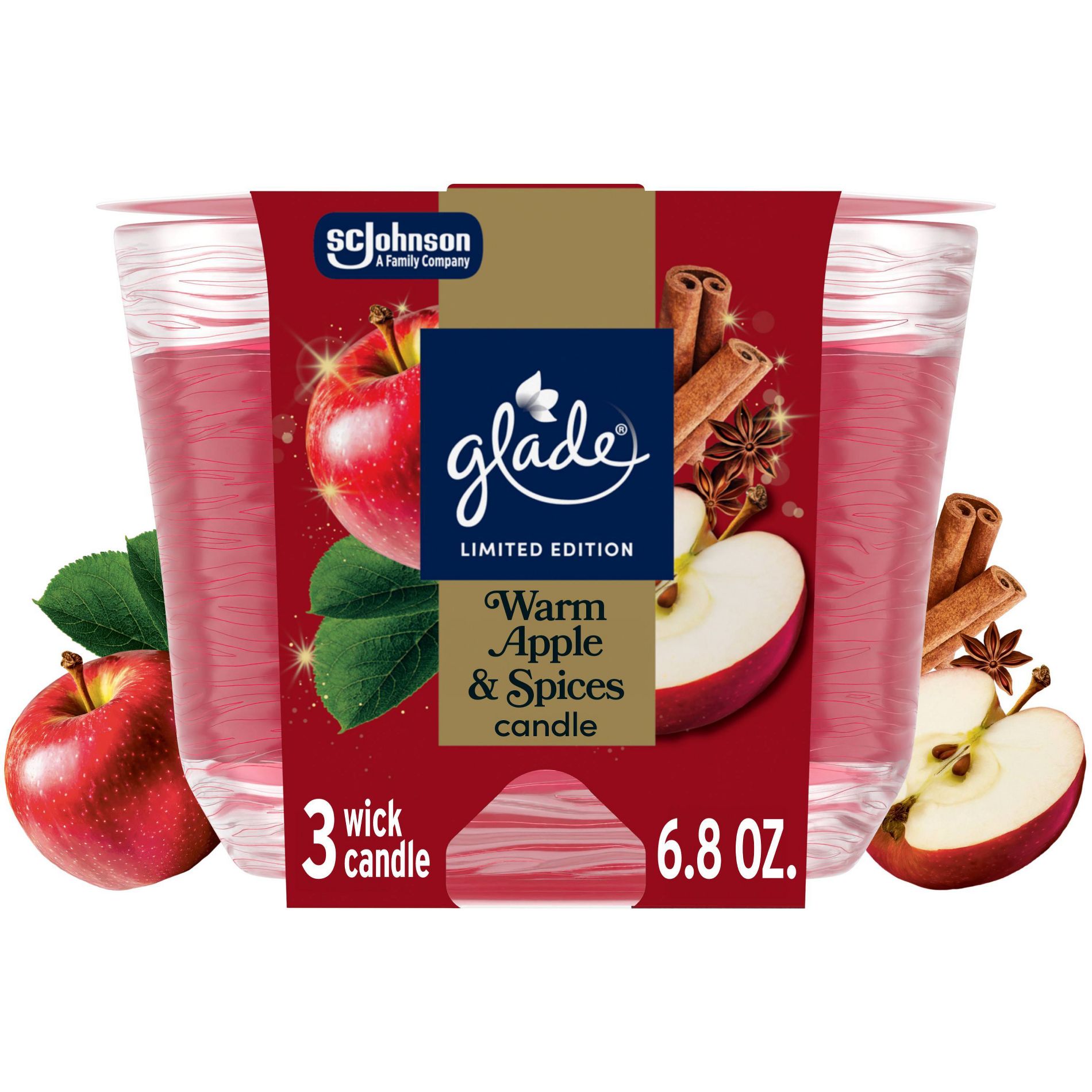 Glade 3 Wick Candle - Warm Apple & Spices - 6.8oz