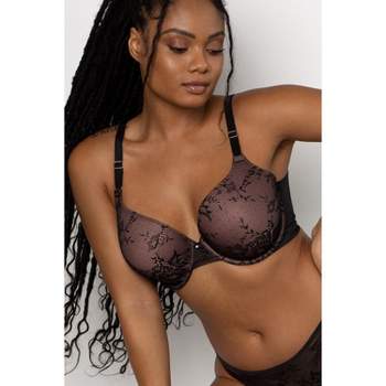 Women's semi soft lightly lined black plum lace bra size 34H US / 34FF UK