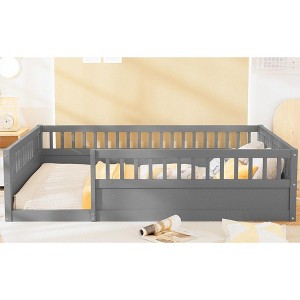 CAVINAS Full Size Wood Montessori Bed,Modern Floor Bed with Safety Fence and Door,Toddler Bed for Bedroom - 1 of 4