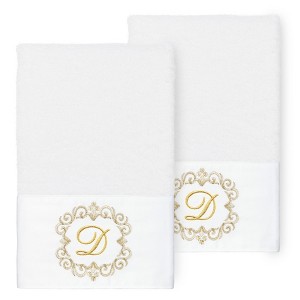 Linum Home Textiles 100% Turkish Cotton MONICA Gold Thread 2PC Embellished Hand Towel Set - 1 of 3