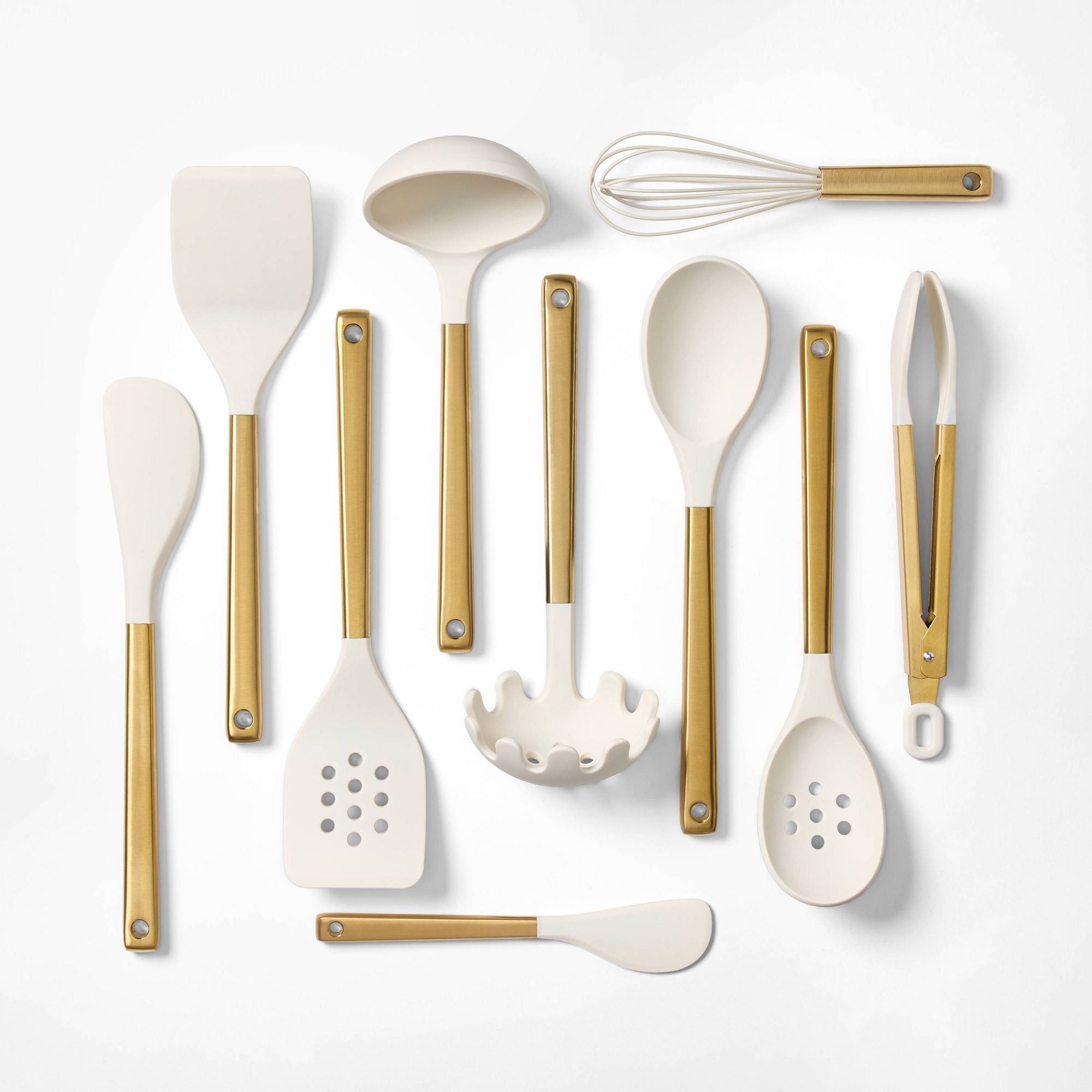 10pc Silicone/Stainless Steel Kitchen Utensil Set Champagne - Figmint™