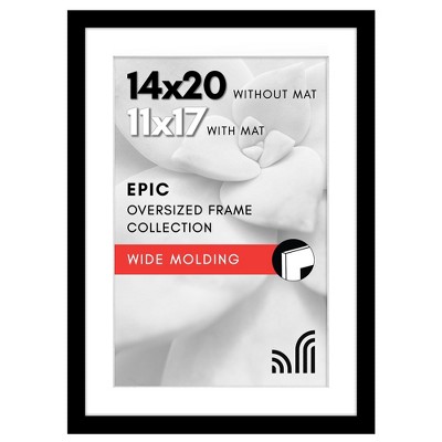 Americanflat 14x20 Picture Frame with Polished Plexiglass, Use as 11x17 Frame with Mat or 14x20 Frame Without Mat, Epic Collection, Black