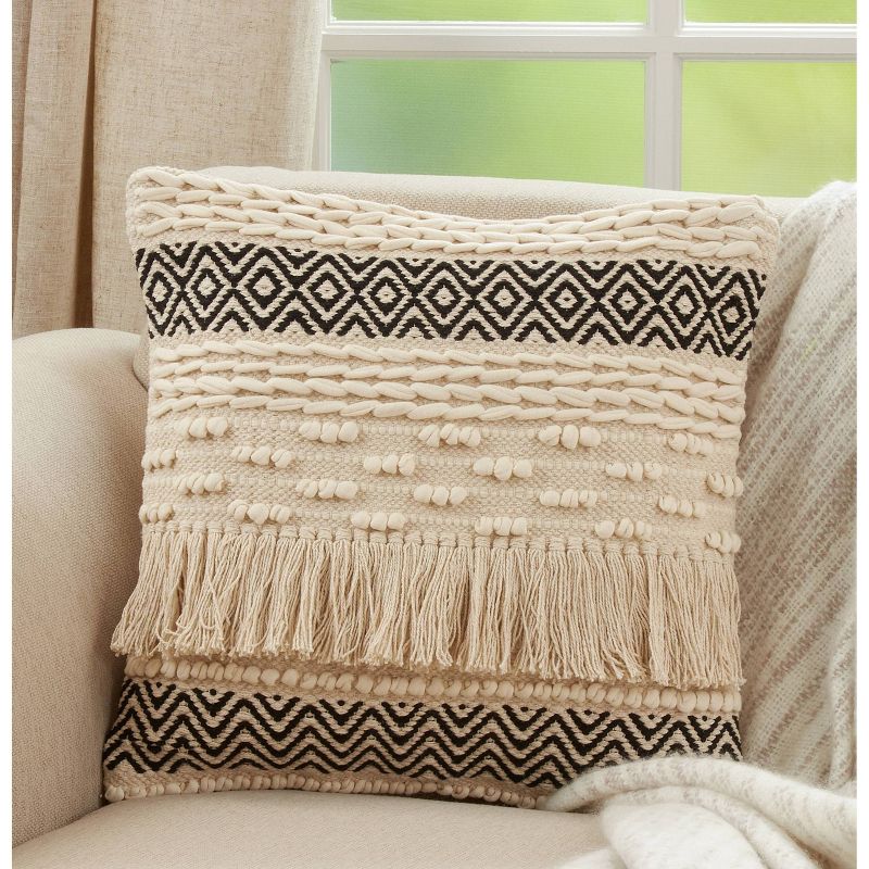 18&#34;x18&#34; Poly-Filled Textured Moroccan Design Square Throw Pillow Natural - Saro Lifestyle, 5 of 7