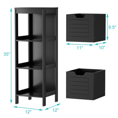 Black MDF Freestanding Cabinet with Shelves and Drawers