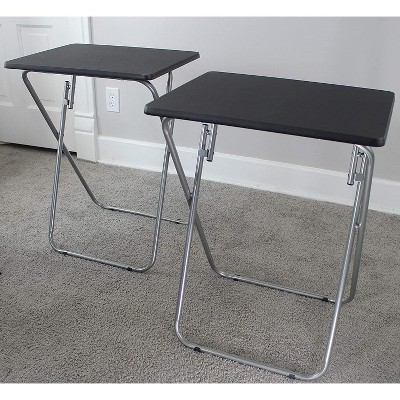 Espresso Folding TV Tray Tables with Metal Base, Set of 2