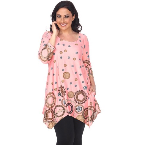 Women's Plus Size 3/4 Sleeve Printed Erie Tunic Top with Pockets - White Mark - image 1 of 3