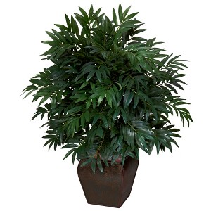 Nearly Natural Double Bamboo Palm with Decorative Planter Silk Plant - 1 of 3