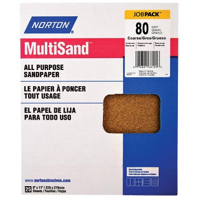 Norton MultiSand 11 in. L X 9 in. W 80 Grit Aluminum Oxide All Purpose Sandpaper 25 pk