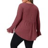 Women's Plus Size Pleat Peplum Curved Hem V Neck Ruffle Sleeve Casual Tunic Blouses - Agnes Orinda - 4 of 4