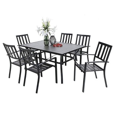 7pc Outdoor Rectangular Table & 6 Chairs with Striped Design - Black - Captiva Designs