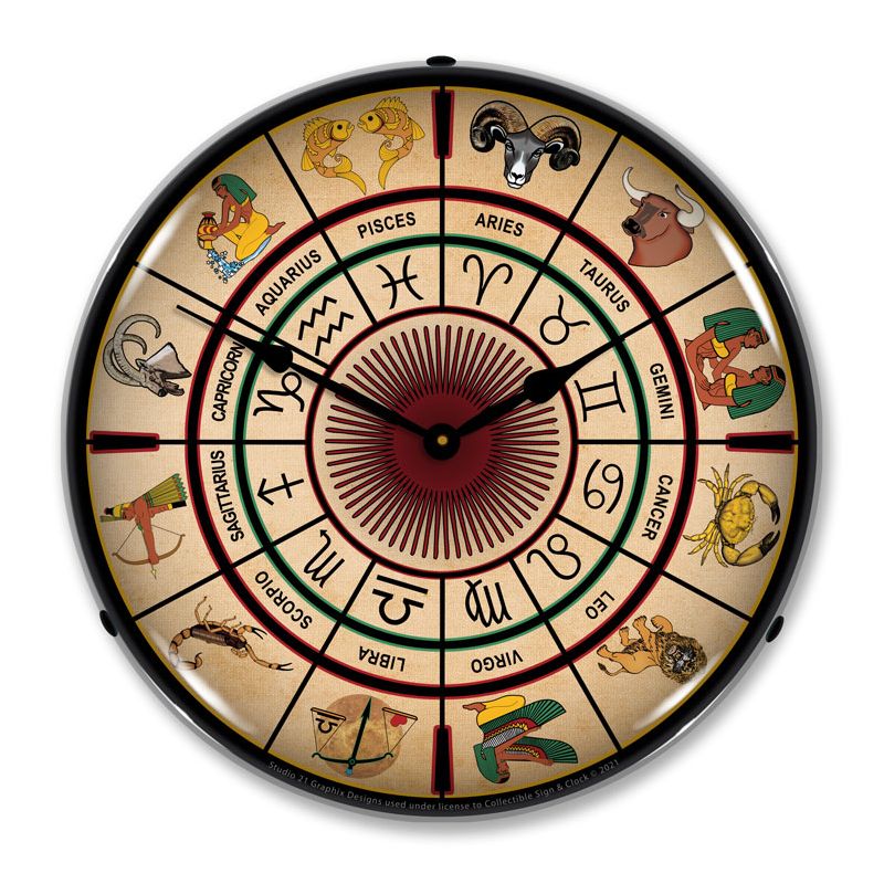Collectable Sign & Clock | Zodiac Chart 1 LED Wall Clock Retro/Vintage, Lighted, 1 of 4