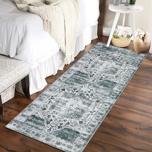 Washable Vintage Indoor Soft Non Slip Distressed Floral Print Area Rug - 1 of 4