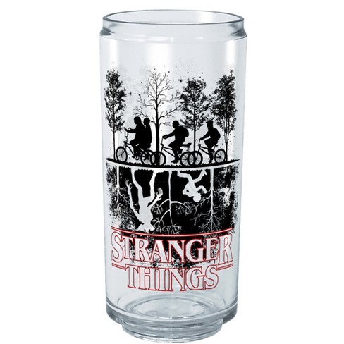 Stranger Things Hawkins Silhouette Sunset Strange Things Happen Here Tritan  Can Shaped Cup Clear 16 oz.