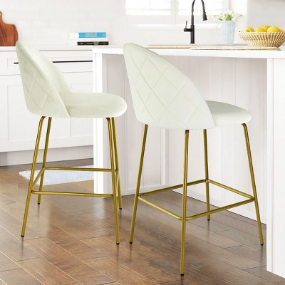 25" Nano Full Back Upholstered Counter Stool (Set Of 2) Gold Legs-Maison Boucle