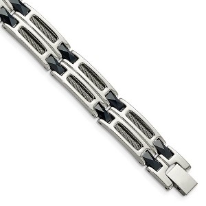 Black Bow Jewelry Men's Stainless Steel and Blue Ceramic Link Bracelet, 8.75 Inch - 1 of 4