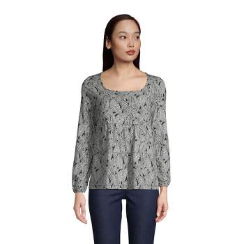 Lands' End Women's Long Sleeve Light Weight Jersey Square Neck Tiered Top