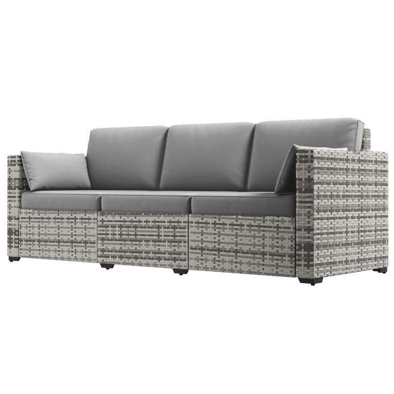 Outsunny Wicker Patio Couch, PE Rattan 3-Seat Sofa, Outdoor Furniture with Deep Seating, Cushions, Steel Frame, Gray, 4 of 7