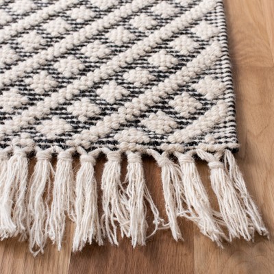 Handmade Ivory and Black Wool Geometric Runner Rug, 2'3" x 8'