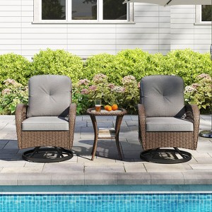Costway 3 PCS Patio Swivel Rocker Set Gliding Bistro Furniture Set with Tempered Glass Table Beige/Gray/Black - 1 of 4