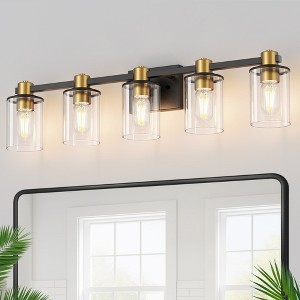 YANSUN 32 in. 5-Light Black Gold Vanity Light for Bathroom with Clear Glass Shade Wall Sconce - 1 of 1