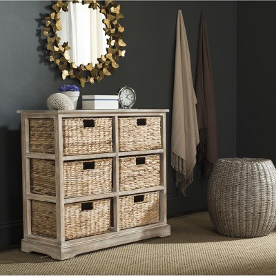 Vintage White 6-Basket Wicker Storage Chest
