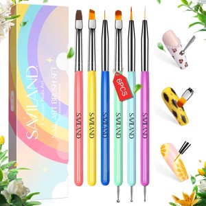 SAVILAND 6-Piece Multi-Tool Nail Art Kit - Gel Brush & Liner Set with 3-Size Dotting Tools for Extensions. - 1 of 4