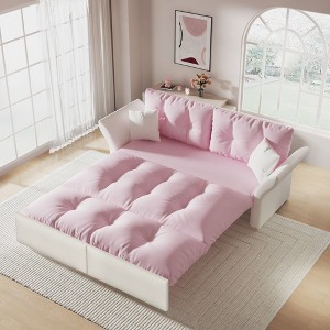 Lycvki 74.8" Queen Pull Out Sofa Bed, 3-in-1 Convertible Sleeper Tufted Sofa with 2 Soft Pillows - 1 of 4