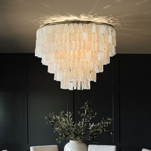 ALOADECOR Modern Coastal Capiz Tiered Flush Mount Bronze Farmhouse Natural Seashell Ceiling Light For Dining Room - 1 of 4
