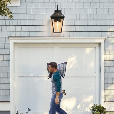 Black Aluminum Light Fixtures LED Outdoor Wall Lights Light That Comes On Automatically At Night Waterproof Modern Glass Sconce-The Pop Home