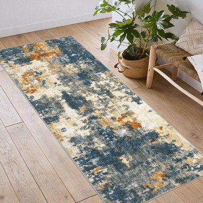 Machine Washable Runner Rug 2×6 Modern Abstract Indoor Carpet, Soft Low Pile Hallway Rug with Non-slip Backing, Stain Resistant Contemporary Carpet