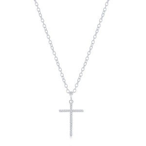 Diamonds D'Argento Sterling Silver, Diamond Cross Necklace - (24 Stones) - Silver - 16+2 Inch - 1 of 3