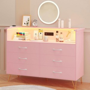 6 Drawers Dresser for Bedroom with LED Lights, Drawer Dressers with Charging Station, Sturdy Storage Chest for Entryway, Closet, Living Room, Hallway - 1 of 4