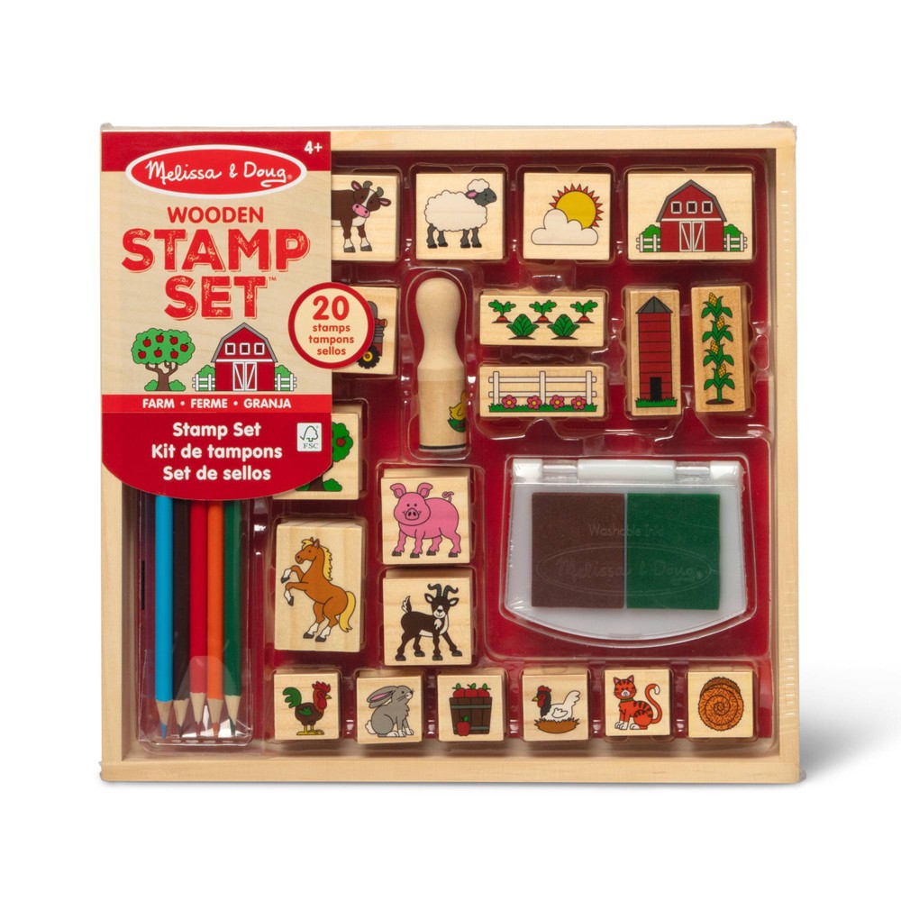 Photos - Accessory Melissa&Doug Melissa & Doug Stamp-a-Scene Wooden Stamp Set: Farm - 20 Stamps, 5 Colored Pencils, and 2-Color Stamp Pad 