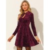INSPIRE CHIC Women's Keyhole Neck High Waist Long Sleeve Velvet Swing Mini Dress - 2 of 4