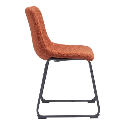 Burnt Orange Faux Leather Upholstered Side Chair with Metal Base