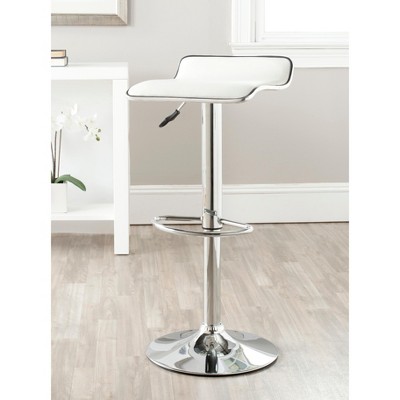 White Faux Leather Adjustable Swivel Bar Stool with Chrome Base