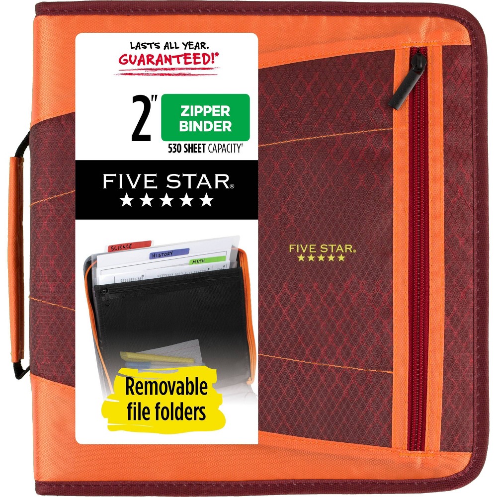 Photos - File Folder / Lever Arch File Five Star 2" Sewn Zipper Binder with File Folders Crimson Mesh