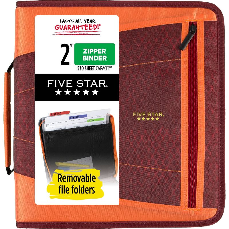 Five Star 2&#34; Sewn Zipper Binder with File Folders Crimson Mesh, 1 of 10