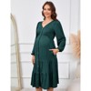 YesFashion Women's Maternity V Neck Dress Casual Ruffle Long Sleeve Button Down Midi Fall Dresses for Baby Shower Photoshoot - 4 of 4