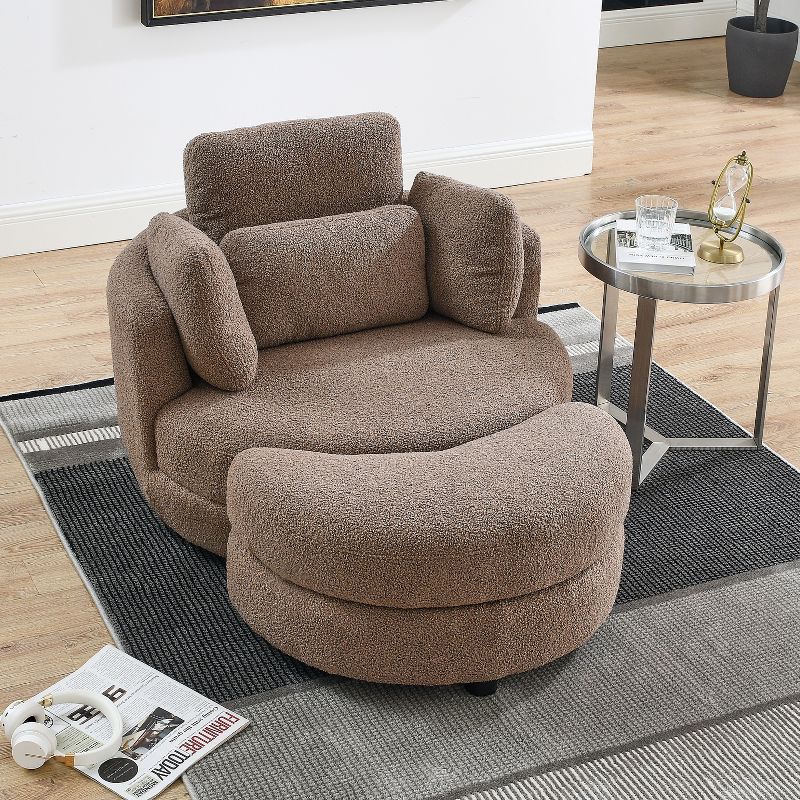 39" Accent Round Loveseat Circle Barrel Chairs, Oversized Swivel Chair with Moon Storage Ottoman-ModernLuxe, 2 of 12
