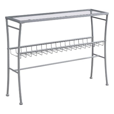 Monarch Specialties Accent Table Console Entryway Narrow Sofa Living Room Bedroom Clear Tempered Glass Silver Metal Contemporary Modern