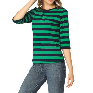 INSPIRE CHIC Women's Elbow Sleeves Boat Slim Fit Casual Stripe Animal Print Multi Floral Pattern T-Shirt - 1 of 4