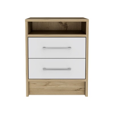 GlasFlength Nightstands Modern Nightstand Bedroom Nightstand Elegant Bedside Table with 2 Drawers for Living Room, White, 14.7"*15.7"*19.9"