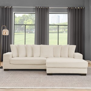 GDFStudio Jasper Modern 110.63 " Corduroy 3-Seat Sectional Sofa with Ottoman and Pillows - 1 of 4